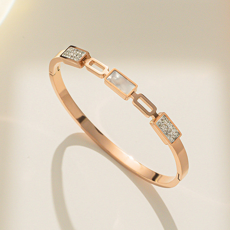 Stainless Steel Rose Gold Plated Mother of Pearls Geometric Bracelet For Women - MySmartBazaar