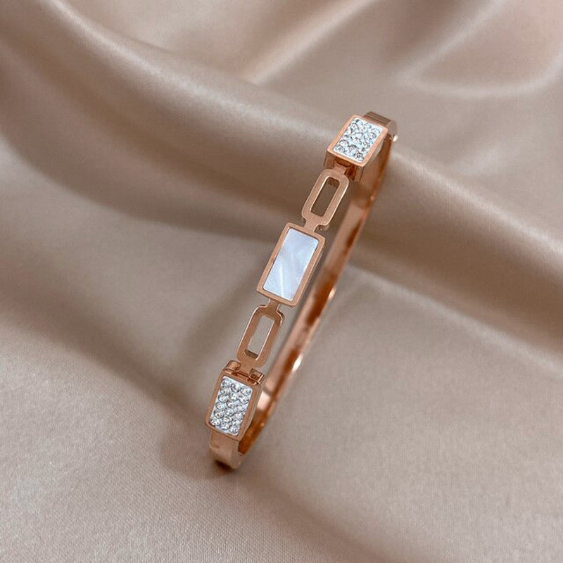 Stainless Steel Rose Gold Plated Mother of Pearls Geometric Bracelet For Women - MySmartBazaar