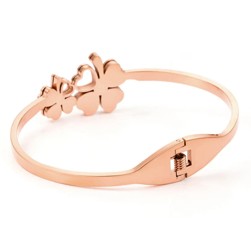 Stainless Steel Rose Gold Plated Mother of Pearls Dual Flower Openable Floral Bracelet For Women - MySmartBazaar