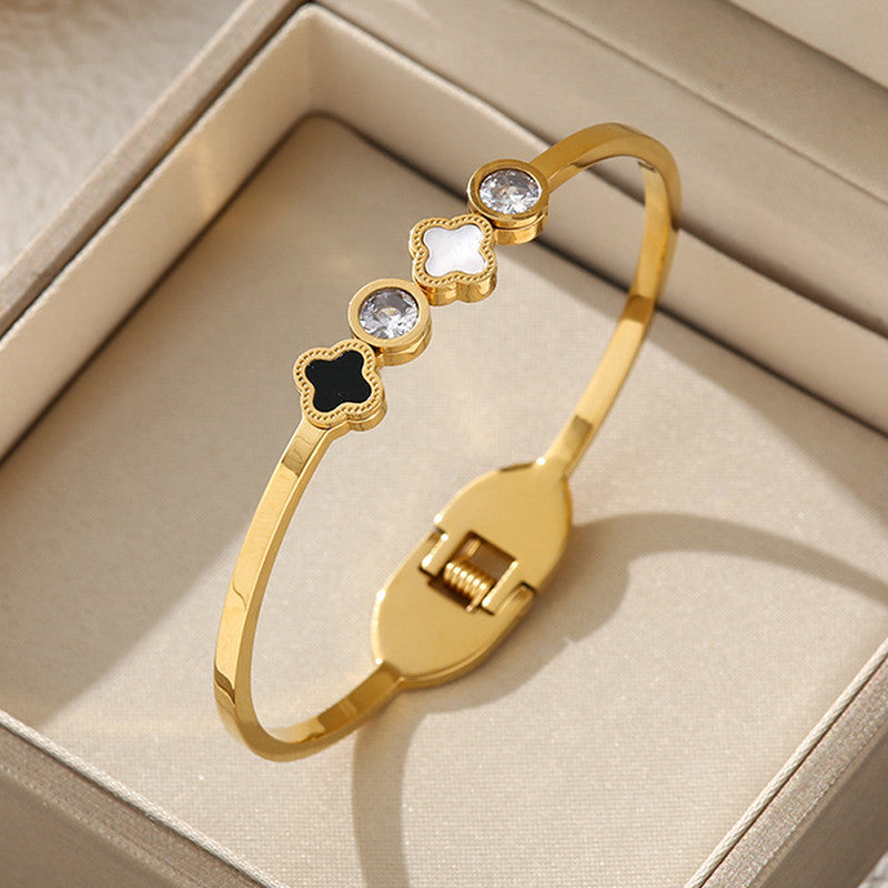 Stainless Steel Gold Plated Mother of Pearls Leaf Clover Anti-Tarnish Bracelet For Women - MySmartBazaar