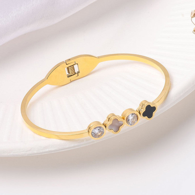 Stainless Steel Gold Plated Mother of Pearls Leaf Clover Anti-Tarnish Bracelet For Women - MySmartBazaar