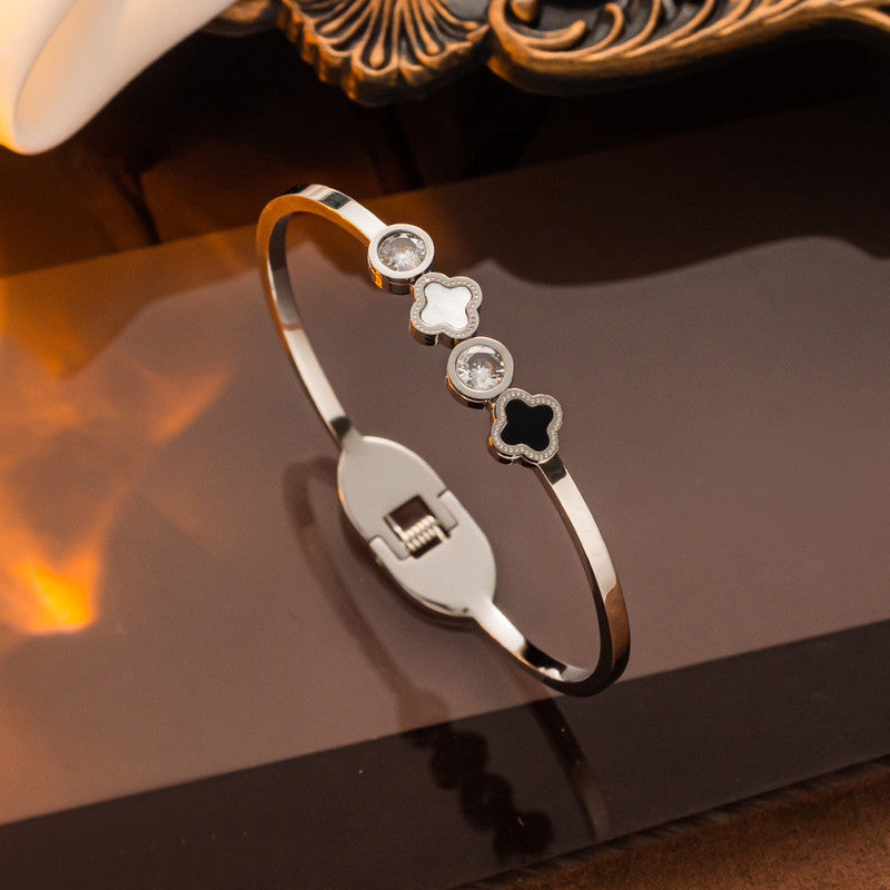 Stainless Steel Silver Plated Mother of Pearls Leaf Clover Anti-Tarnish Bracelet For Women - MySmartBazaar