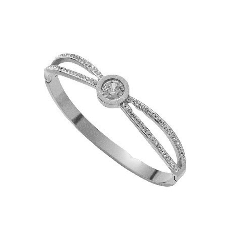 Stainless Steel Silver Plated Roman Numerals American Diamond Studded Anti-Tarnish Bracelet For Women - MySmartBazaar