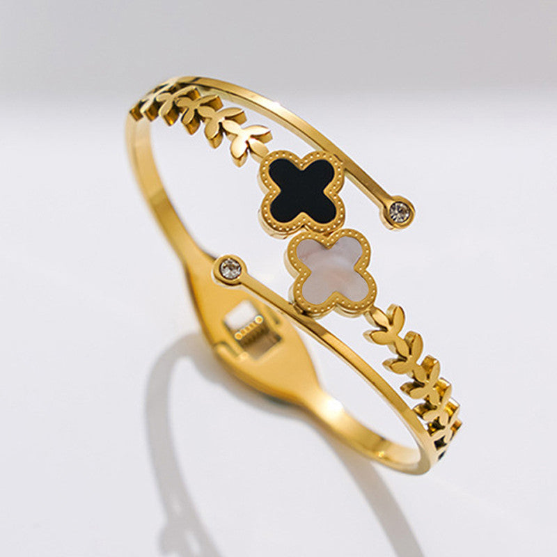 Stainless Steel Gold Plated Mother of Pearls Two Clover Leaf Irish Design Anti-Tarnish Bracelet For Women - MySmartBazaar
