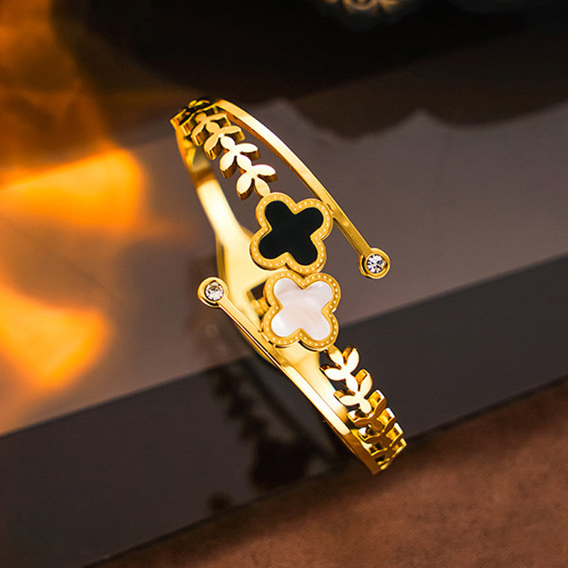 Stainless Steel Gold Plated Mother of Pearls Two Clover Leaf Irish Design Anti-Tarnish Bracelet For Women - MySmartBazaar