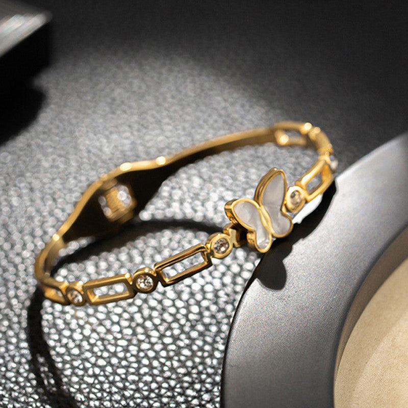 Stainless Steel Gold Plated Butterfly inspired Mother of Pearls Contemporary Anti-Tarnish Bracelet For Women - MySmartBazaar