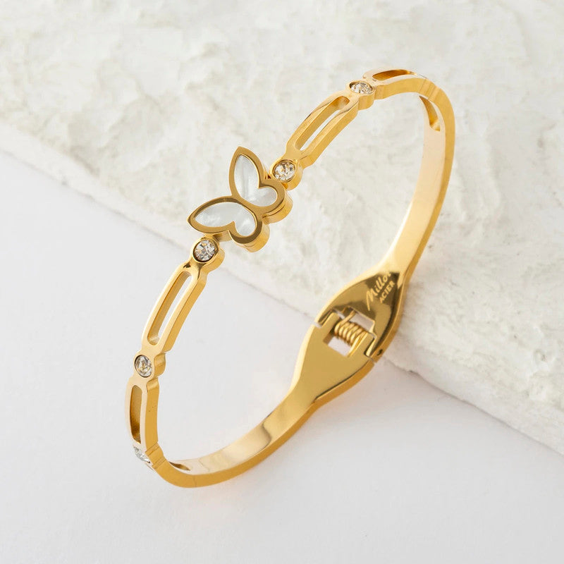 Stainless Steel Gold Plated Butterfly inspired Mother of Pearls Contemporary Anti-Tarnish Bracelet For Women - MySmartBazaar