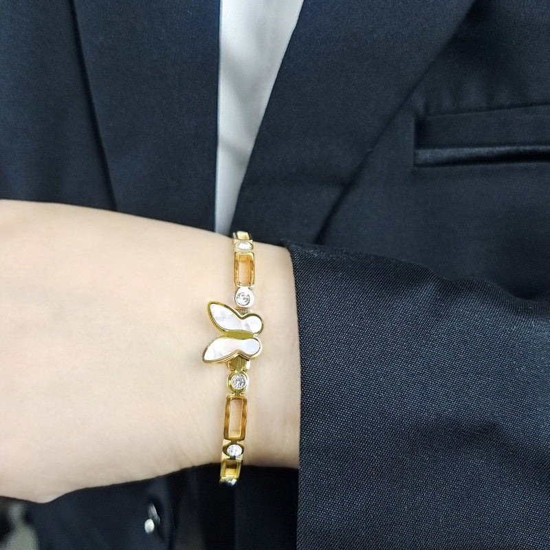 Stainless Steel Gold Plated Butterfly inspired Mother of Pearls Contemporary Anti-Tarnish Bracelet For Women - MySmartBazaar