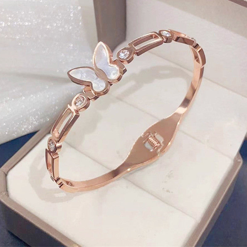 Stainless Steel Rose Gold Plated Butterfly inspired Mother of Pearls Contemporary Bracelet For Women - MySmartBazaar