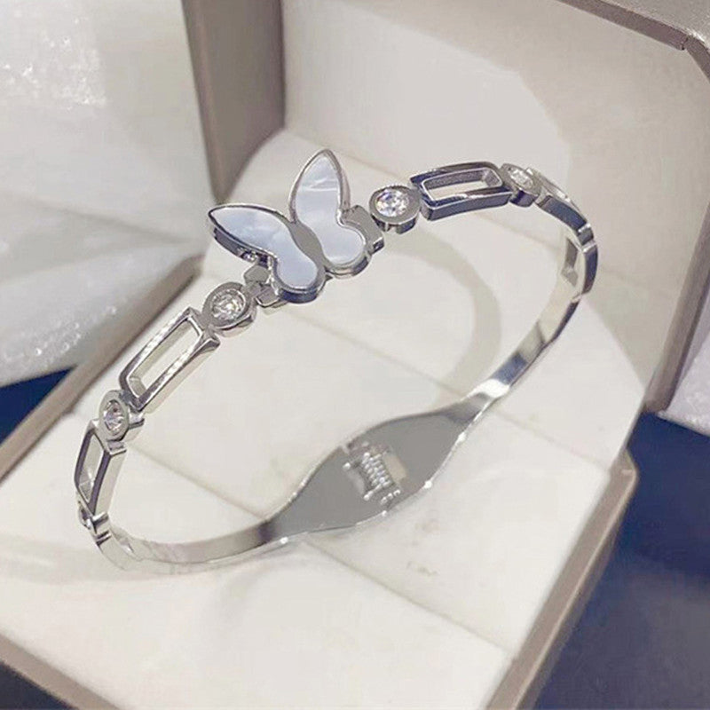 Stainless Steel Silver Plated Butterfly inspired Mother of Pearls Contemporary Anti-Tarnish Bracelet For Women - MySmartBazaar