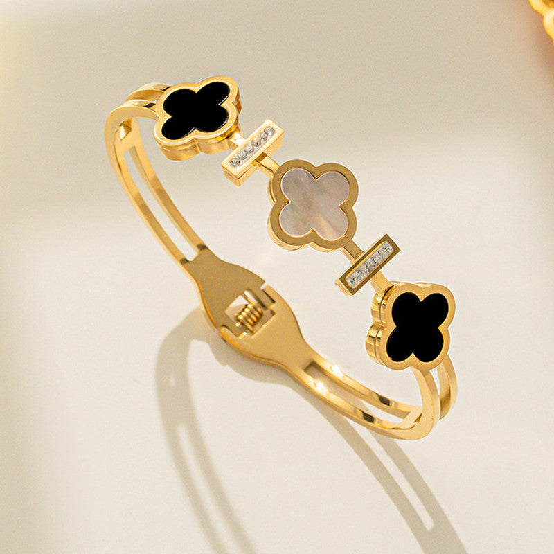 Stainless Steel Gold Plated Mother of Pearls Three Clover Leaf Irish Design Anti-Tarnish Bracelet For Women - MySmartBazaar