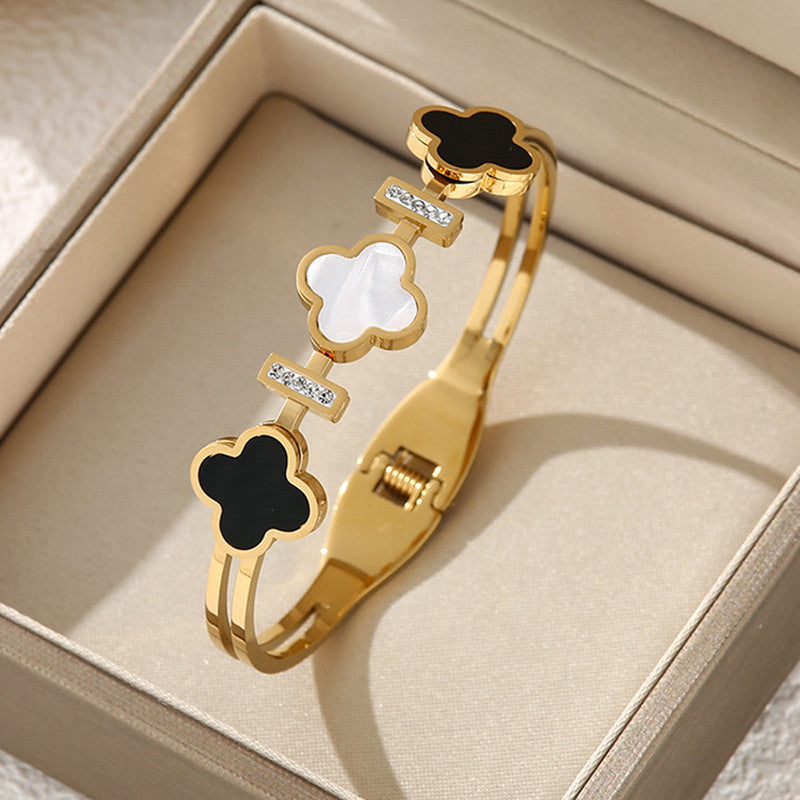 Stainless Steel Gold Plated Mother of Pearls Three Clover Leaf Irish Design Anti-Tarnish Bracelet For Women - MySmartBazaar