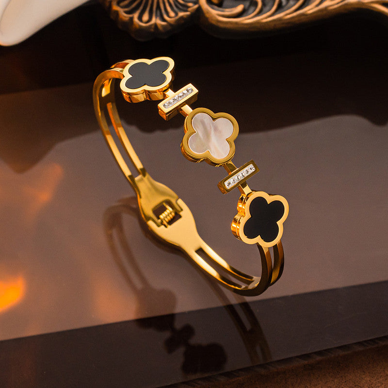 Stainless Steel Gold Plated Mother of Pearls Three Clover Leaf Irish Design Anti-Tarnish Bracelet For Women - MySmartBazaar