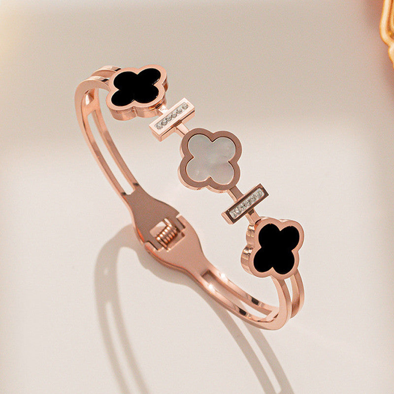 Stainless Steel Rose Gold Plated Mother of Pearls Three Clover Leaf Irish Design Bracelet For Women - MySmartBazaar