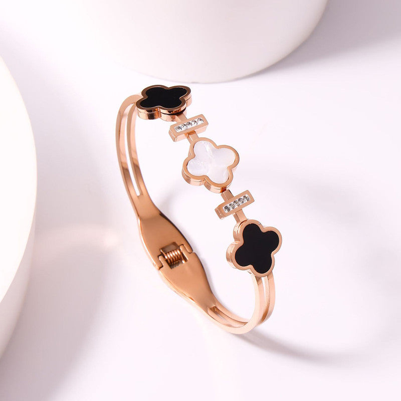 Stainless Steel Rose Gold Plated Mother of Pearls Three Clover Leaf Irish Design Bracelet For Women - MySmartBazaar