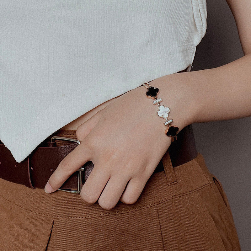 Stainless Steel Rose Gold Plated Mother of Pearls Three Clover Leaf Irish Design Bracelet For Women - MySmartBazaar