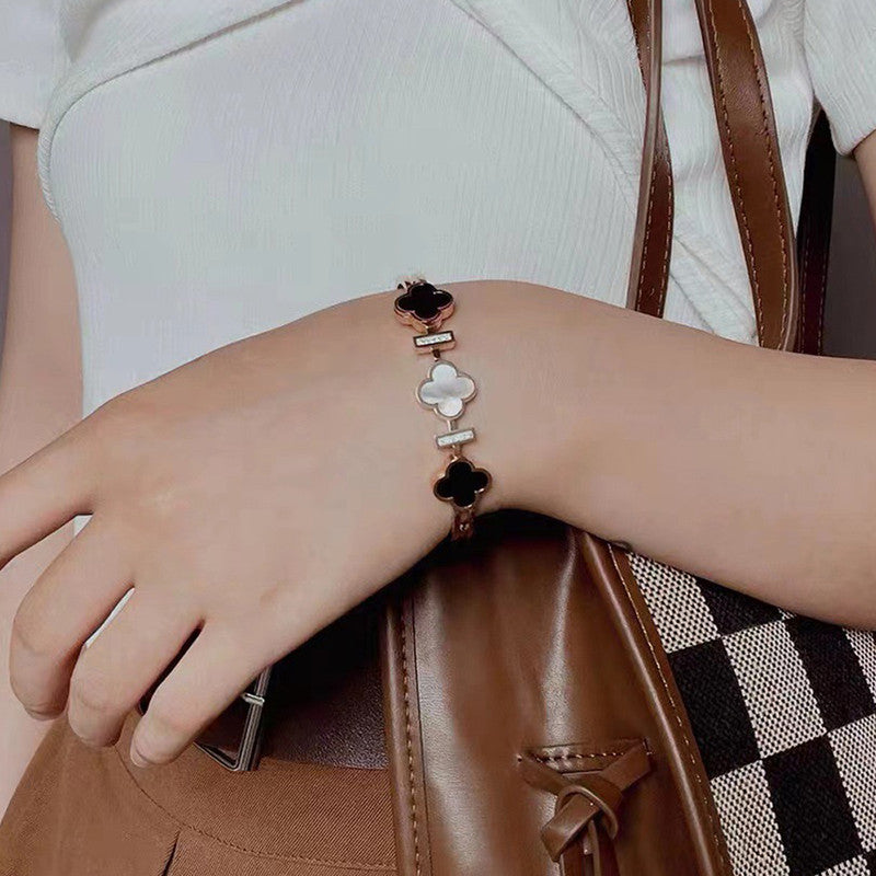 Stainless Steel Rose Gold Plated Mother of Pearls Three Clover Leaf Irish Design Bracelet For Women - MySmartBazaar