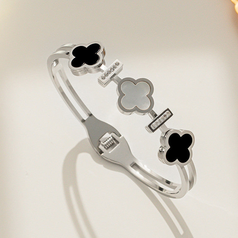 Stainless Steel Silver Plated Mother of Pearls Three Clover Leaf Irish Design Anti-Tarnish Bracelet For Women - MySmartBazaar