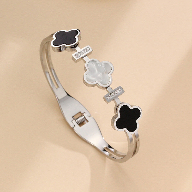 Stainless Steel Silver Plated Mother of Pearls Three Clover Leaf Irish Design Anti-Tarnish Bracelet For Women - MySmartBazaar