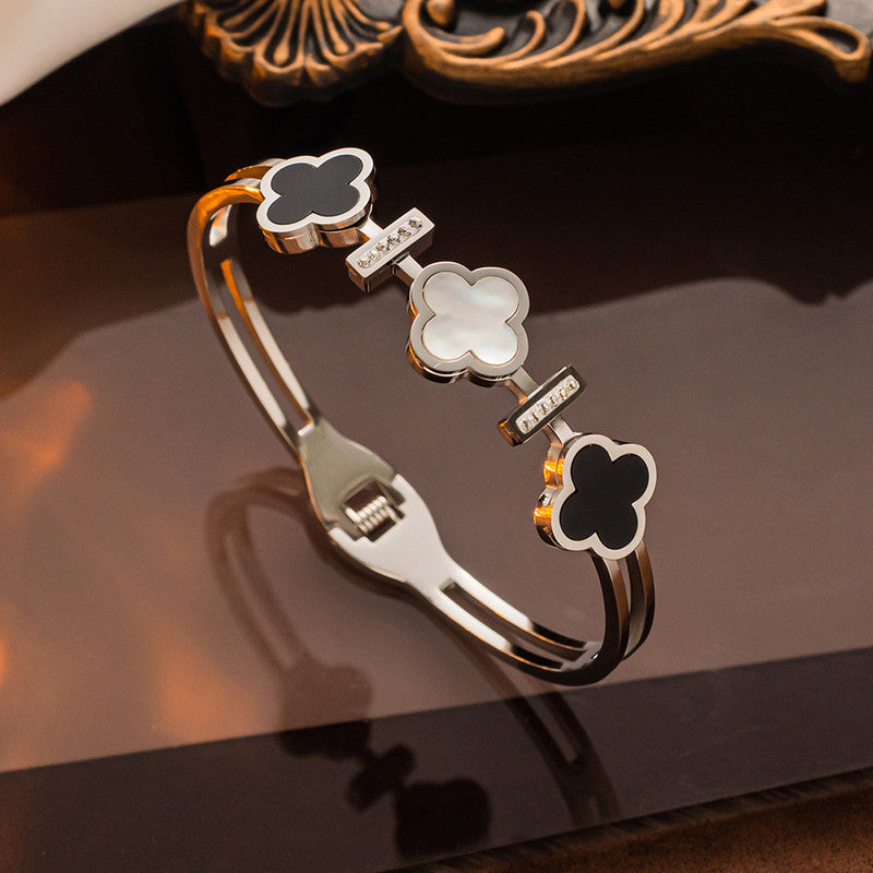 Stainless Steel Silver Plated Mother of Pearls Three Clover Leaf Irish Design Anti-Tarnish Bracelet For Women - MySmartBazaar
