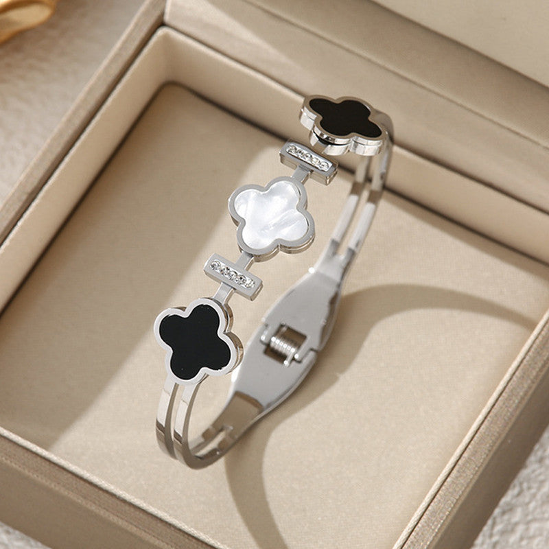 Stainless Steel Silver Plated Mother of Pearls Three Clover Leaf Irish Design Anti-Tarnish Bracelet For Women - MySmartBazaar
