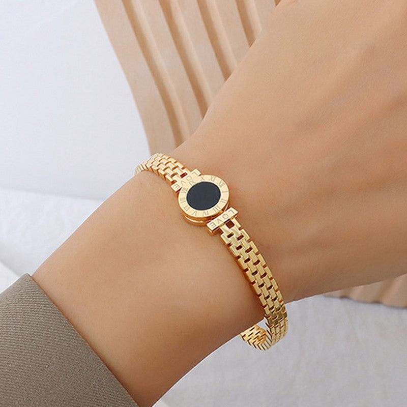 Stainless Steel Gold Plated Roman Zig Zag Style Contemporary Anti-Tarnish Bracelet For Women - MySmartBazaar