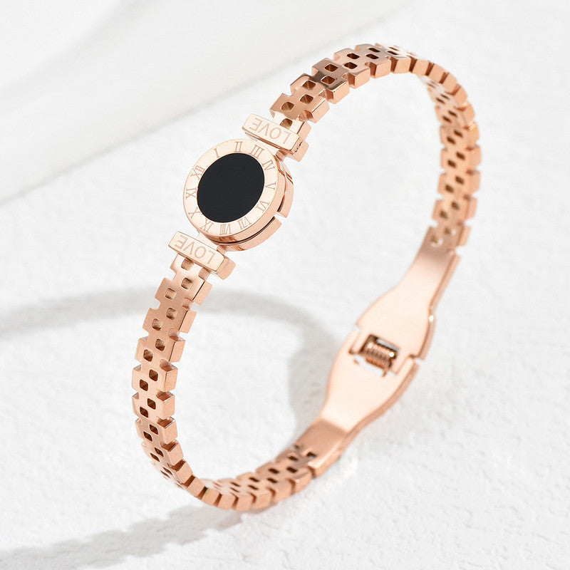 Stainless Steel Rose Gold Plated Roman Zig Zag Style Contemporary Bracelet For Women - MySmartBazaar