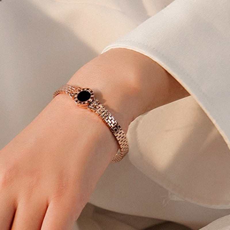 Stainless Steel Rose Gold Plated Roman Zig Zag Style Contemporary Bracelet For Women - MySmartBazaar
