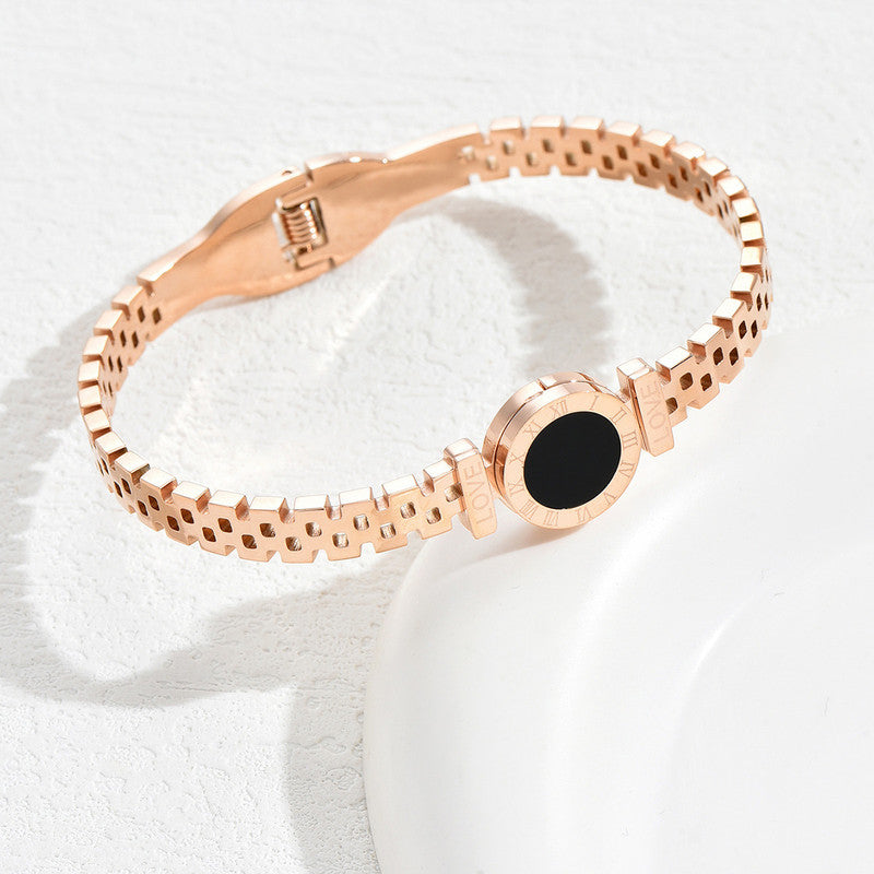Stainless Steel Rose Gold Plated Roman Zig Zag Style Contemporary Bracelet For Women - MySmartBazaar