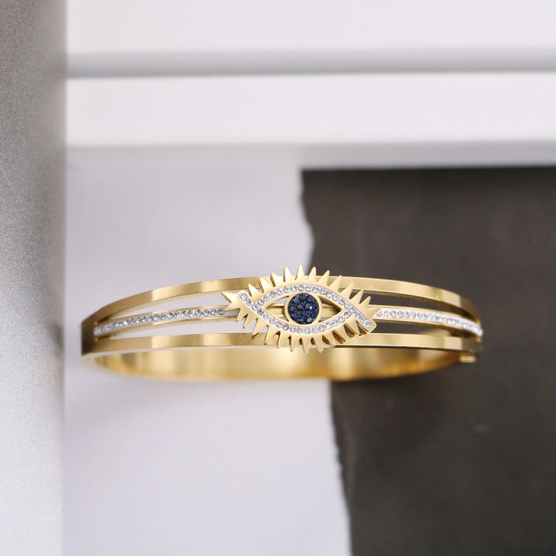 Stainless Steel Gold Plated American Diamond Studded Evil Eye Anti-Tarnish Bracelet For Women - MySmartBazaar