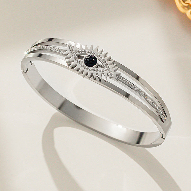 Stainless Steel Silver Plated American Diamond Studded Evil Eye Anti-Tarnish Bracelet For Women - MySmartBazaar