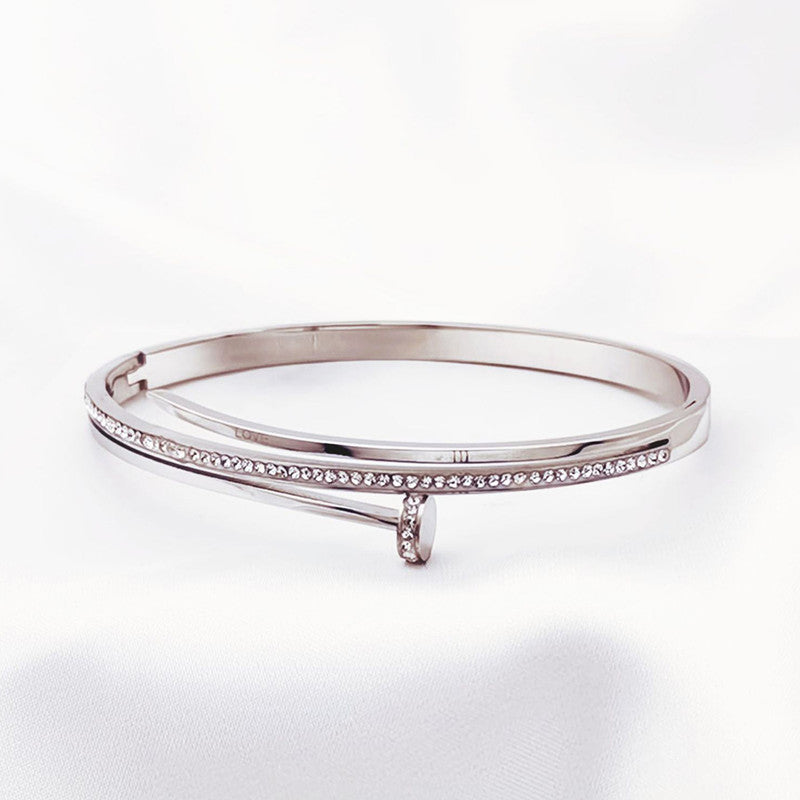 Stainless Steel Silver Plated American Diamond Studded Nail Anti-Tarnish Bracelet For Women - MySmartBazaar