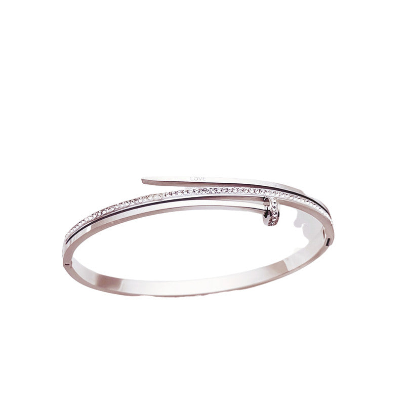 Stainless Steel Silver Plated American Diamond Studded Nail Anti-Tarnish Bracelet For Women - MySmartBazaar