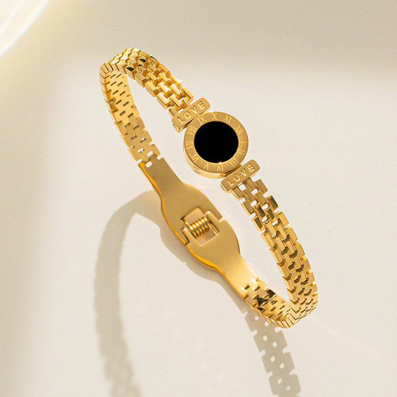 Stainless Steel Gold Plated Roman Zig Zag Style Anti-Tarnish Bracelet For Women - MySmartBazaar