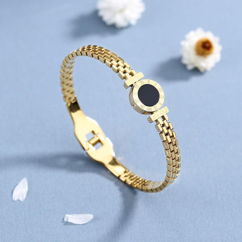 Stainless Steel Gold Plated Roman Zig Zag Style Anti-Tarnish Bracelet For Women - MySmartBazaar