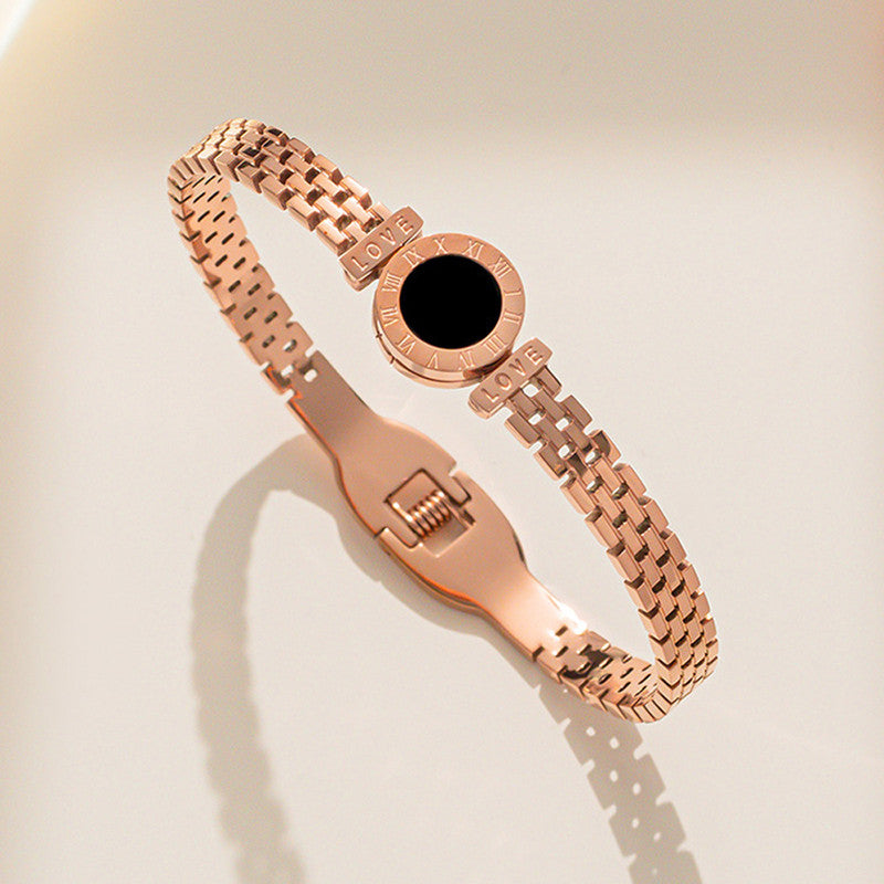 Stainless Steel Rose Gold Plated Roman Zig Zag Style Bracelet For Women - MySmartBazaar