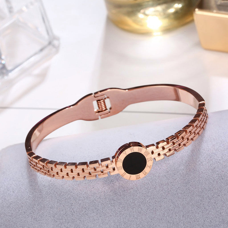 Stainless Steel Rose Gold Plated Roman Zig Zag Style Bracelet For Women - MySmartBazaar