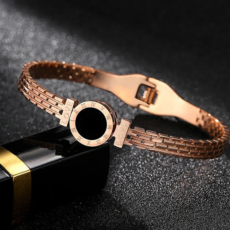 Stainless Steel Rose Gold Plated Roman Zig Zag Style Bracelet For Women - MySmartBazaar