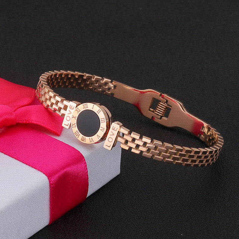 Stainless Steel Rose Gold Plated Roman Zig Zag Style Bracelet For Women - MySmartBazaar