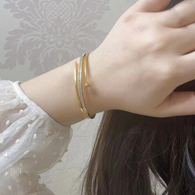 Stainless Steel Gold Plated American Diamond Studded Anti-Tarnish Bracelet For Women - MySmartBazaar