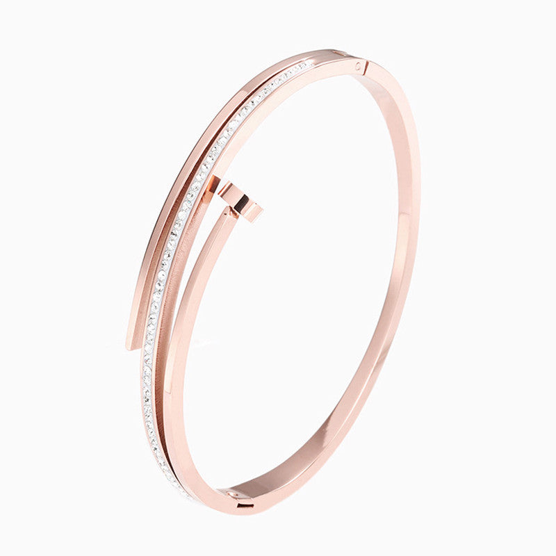 Stainless Steel Rose Gold Plated American Diamond Studded Bracelet For Women - MySmartBazaar