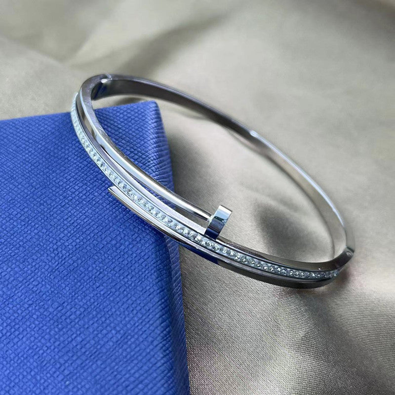 Stainless Steel Silver Plated American Diamond Studded Anti-Tarnish Bracelet For Women - MySmartBazaar