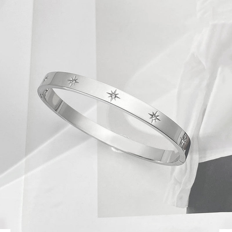 Stainless Steel Silver-Plated Floral American Diamond studded Bangle-Style Anti-Tarnish Bracelet For Women - MySmartBazaar