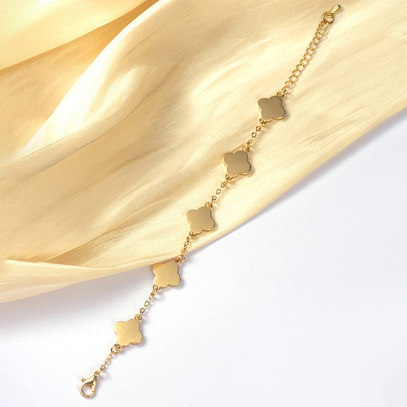 Stainless Steel Gold-Plated White Clover Mother of Pearl Link Bracelet For Women - MySmartBazaar