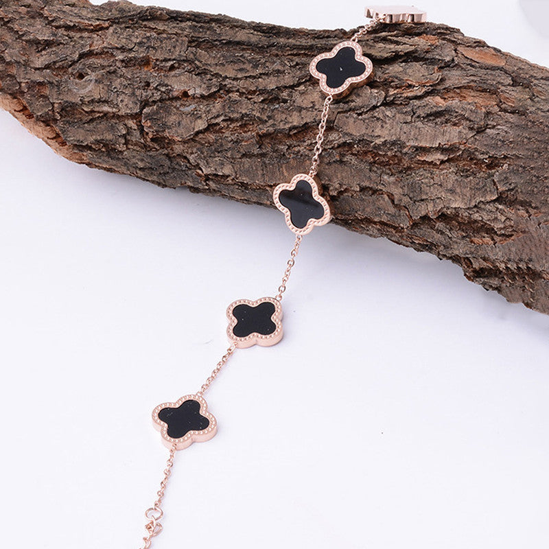 Stainless Steel Rose Gold-Plated White Clover Mother of Pearl Link Bracelet For Women - MySmartBazaar