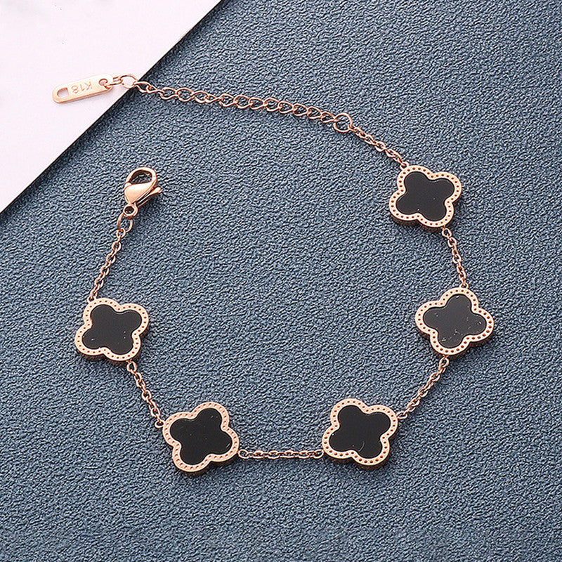 Stainless Steel Rose Gold-Plated White Clover Mother of Pearl Link Bracelet For Women - MySmartBazaar