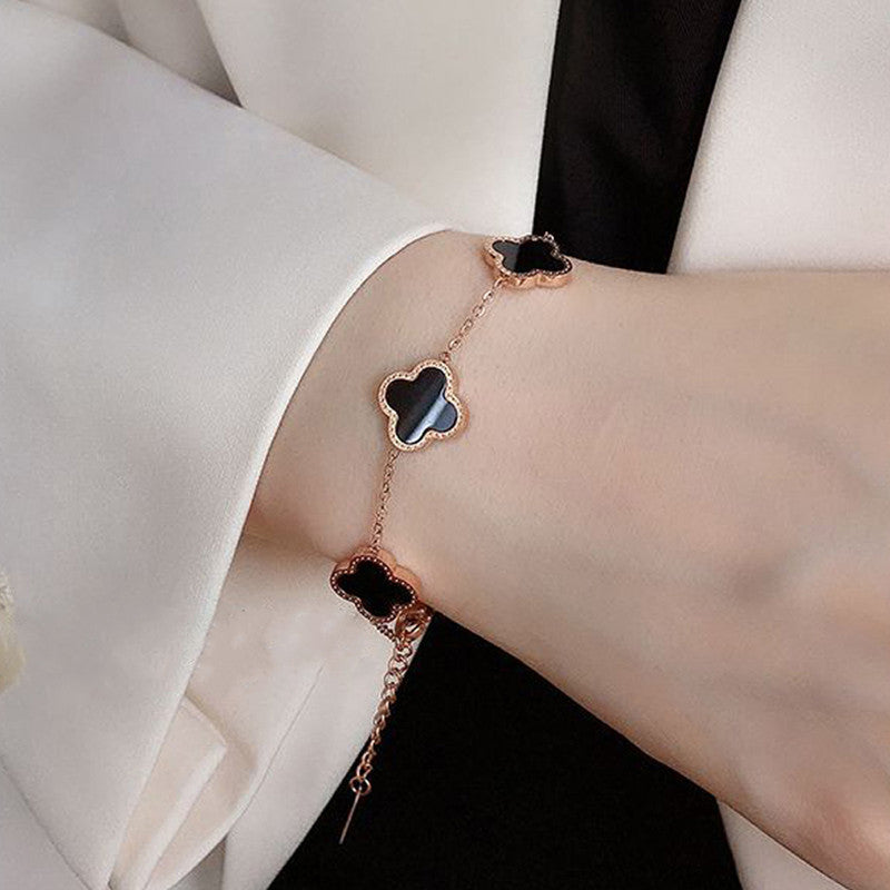 Stainless Steel Rose Gold-Plated White Clover Mother of Pearl Link Bracelet For Women - MySmartBazaar