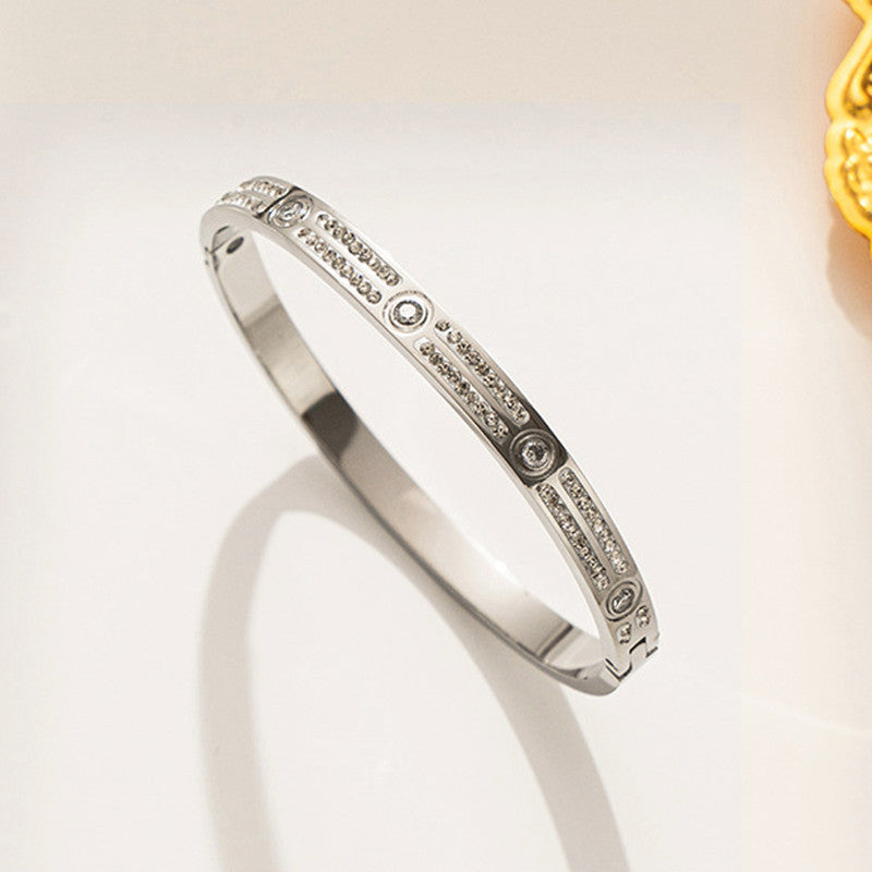 Stainless Steel Silver-Plated American Diamond Studded Bangle-Style Anti-Tarnish Bracelet For Women - MySmartBazaar