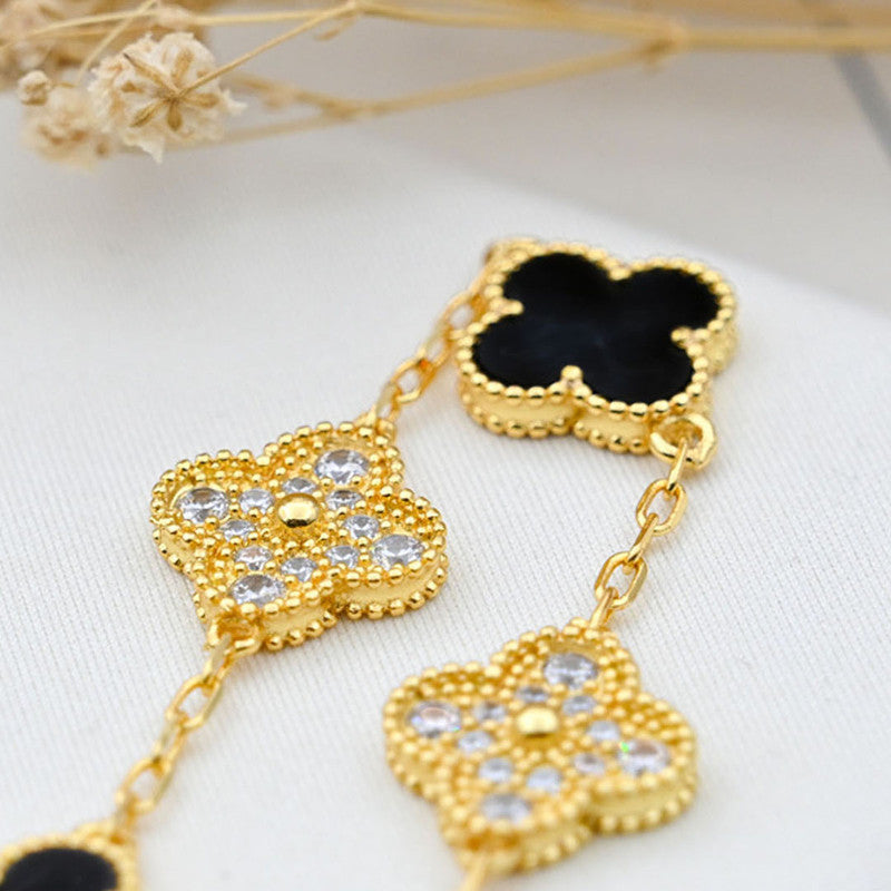 Stainless Steel Gold-Plated Multicolor AD studded Clover Link Bracelet For Women - MySmartBazaar