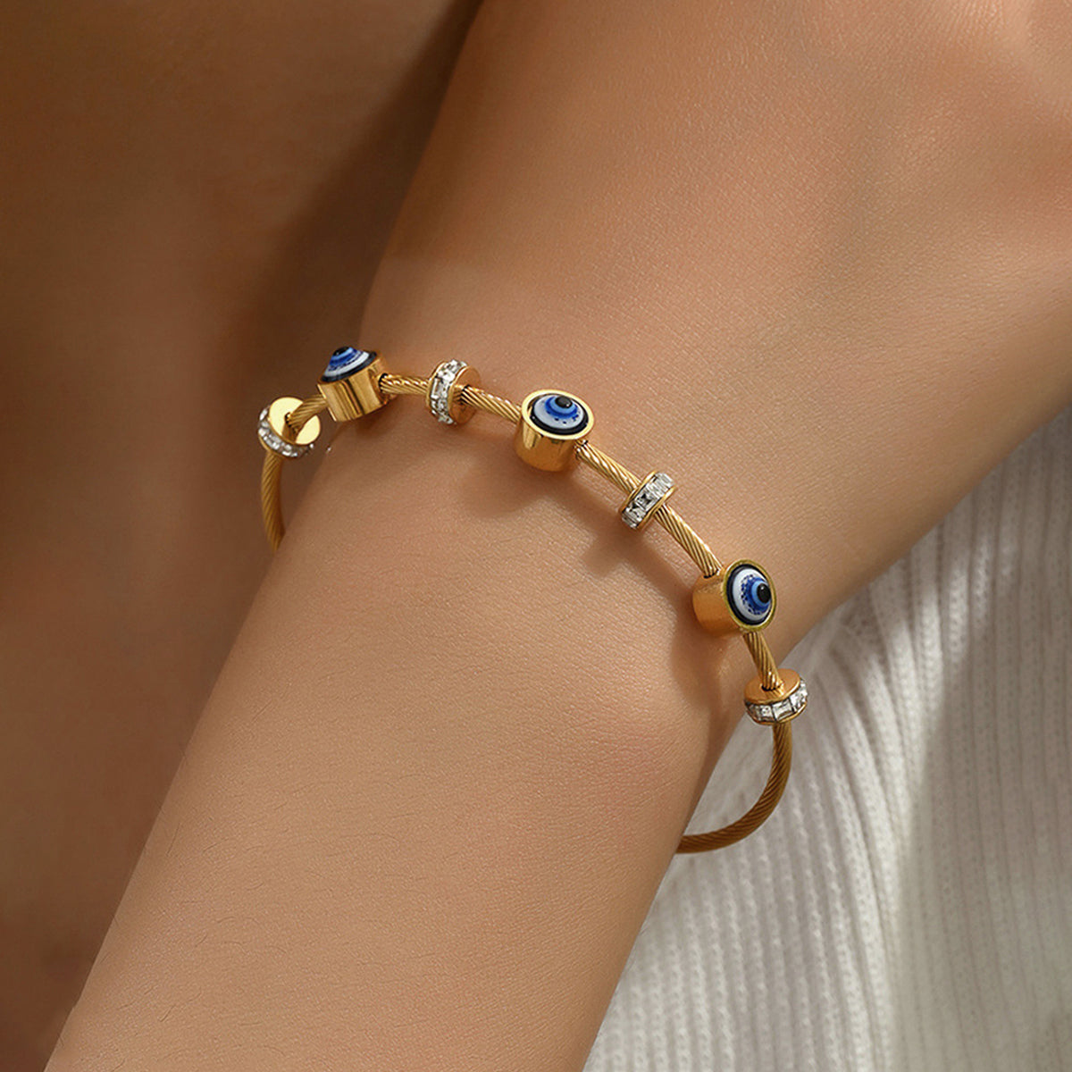 Stainless Steel Gold Plated Evil Eye Anti-Tarnish Bracelet For Women